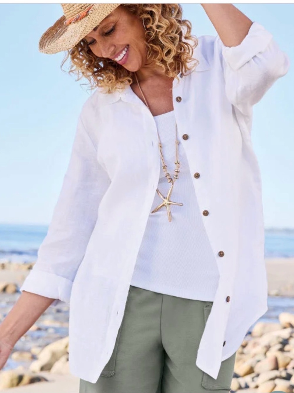 Soft Surroundings White 100% Linen Button Down Size M Coastal Core